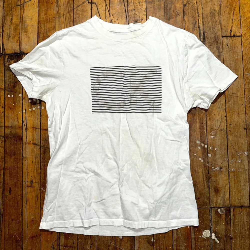 Calvin Klein T Shirt Mens Small White Striped Square Short Sleeve Crew Neck